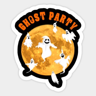 Ghost Party Boo Halloween Pumpkin and Witch with Full moon Sticker